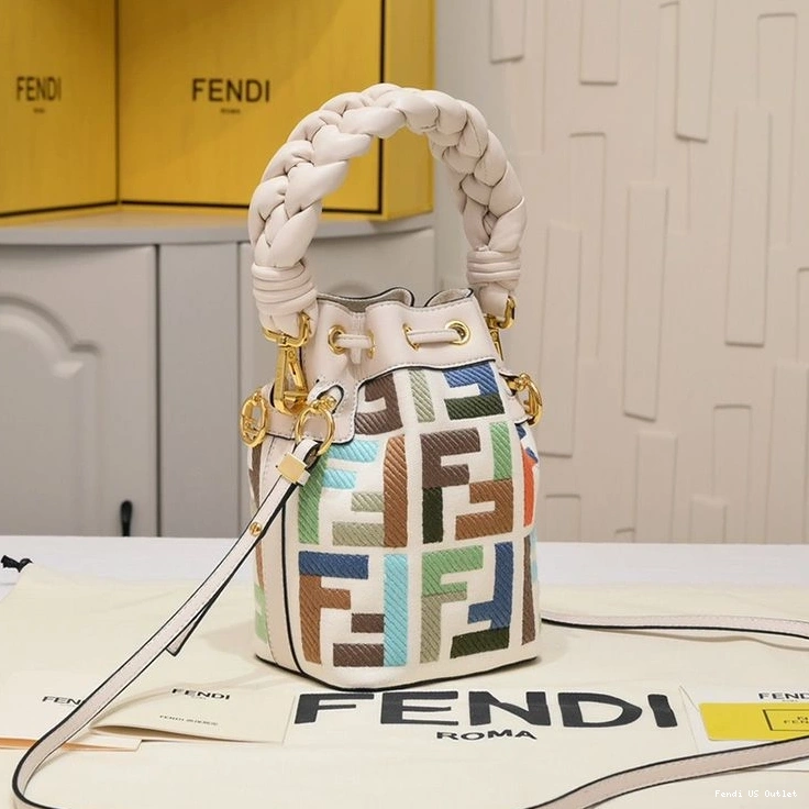 Vintage HOT Beige Canvas with Fendi Bag Motif In Woven Tresor Handle Mini Bucket FF Mon 0724